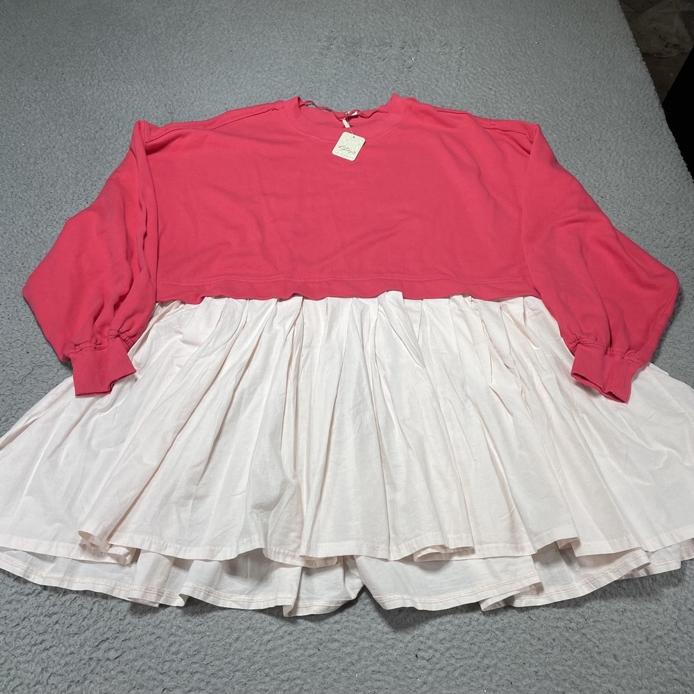 Free People‎ Sweater Dress Womens Medium Pink Colorblock Trapeze Knit OB1654405